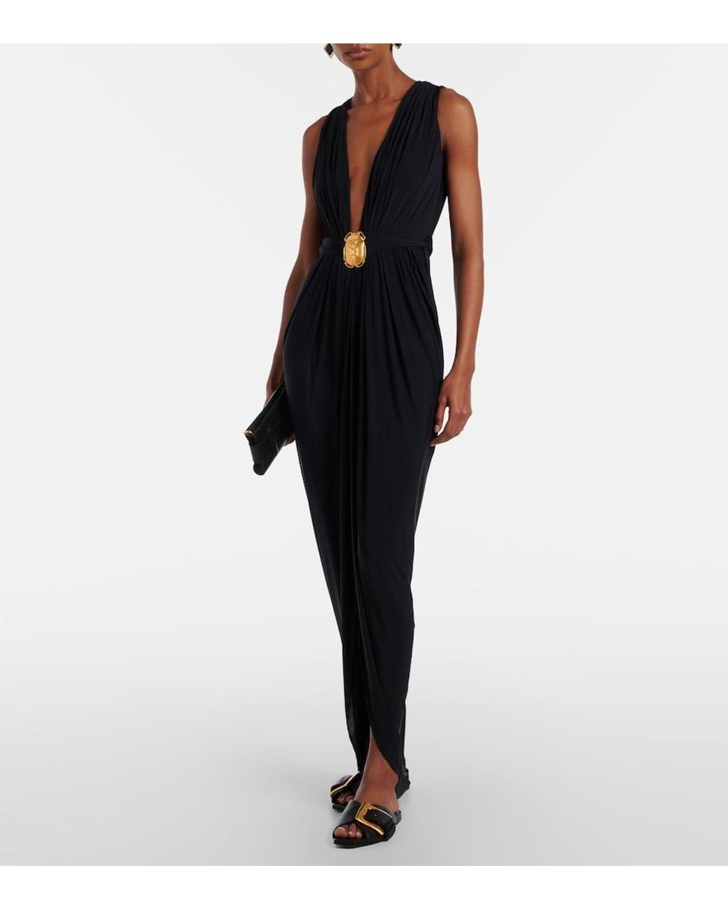 chinese dress ladies Balmain Embellished shoulder silk maxi dress – Luisa World