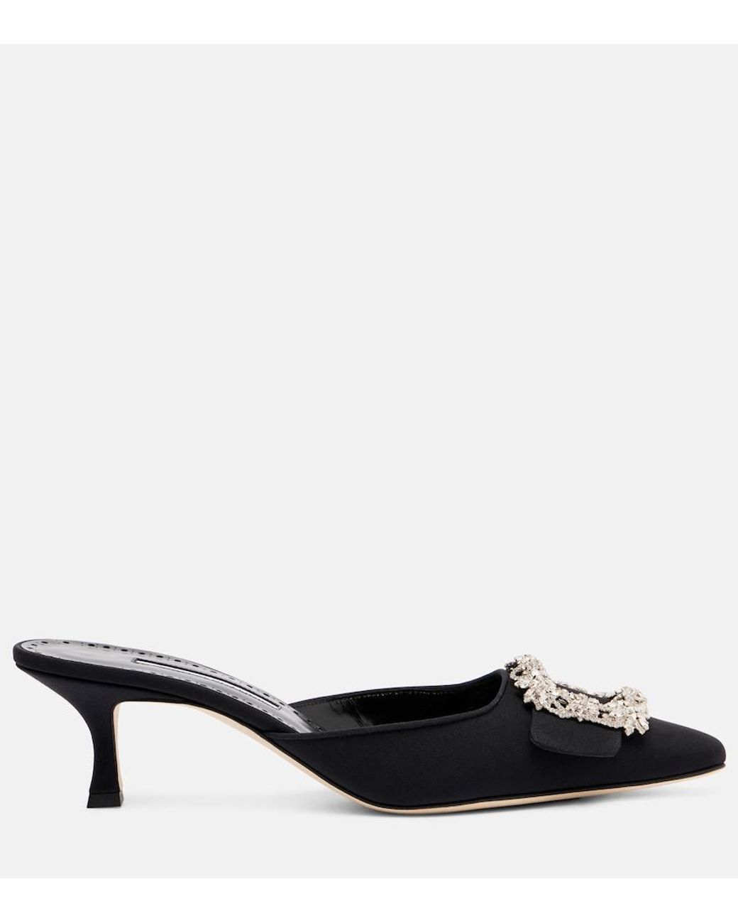 Manolo Blahnik Black Maysale Jewel 50 Crepe De Chine Mules
