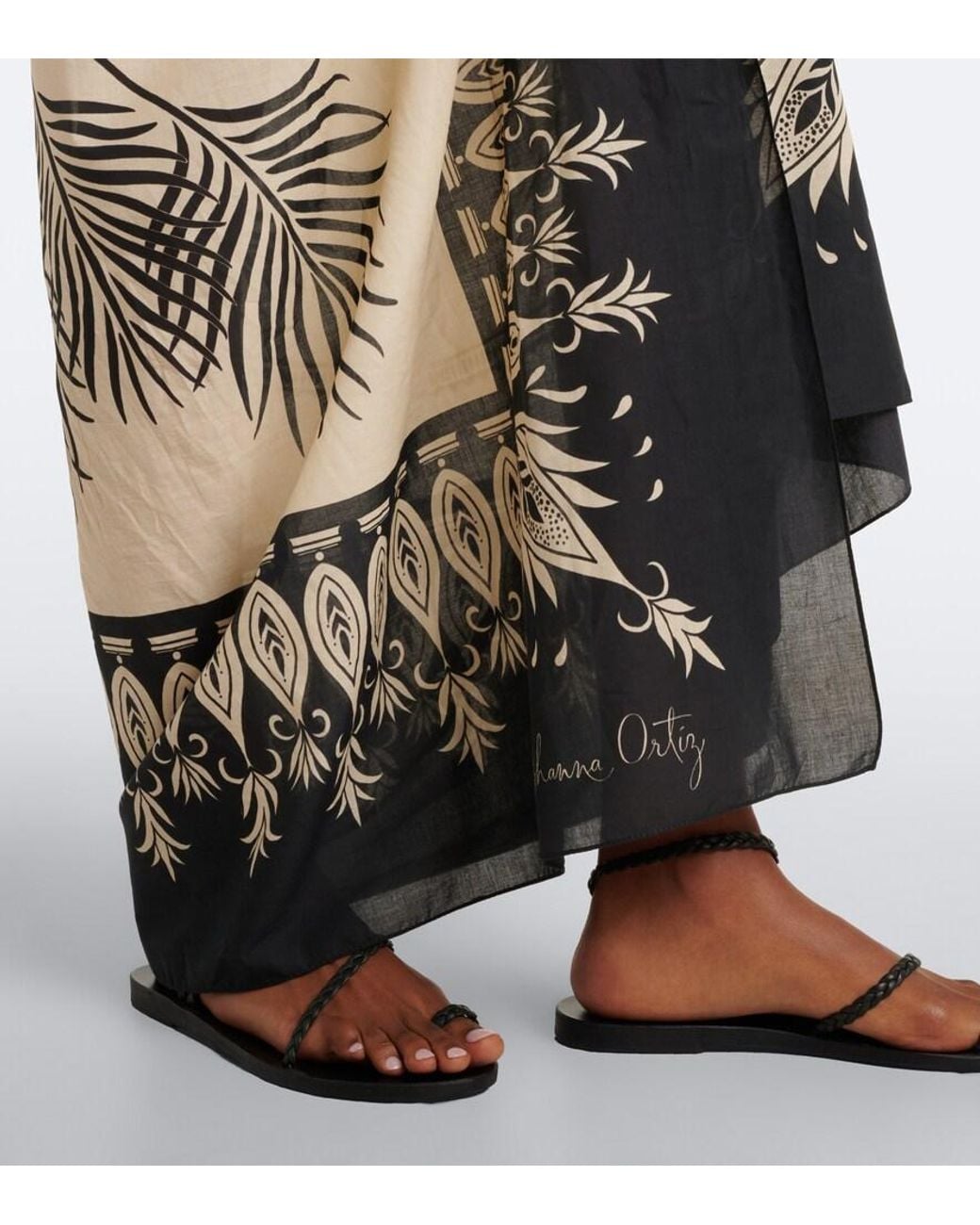 Johanna Ortiz Black Printed Cotton Beach Cover-Up