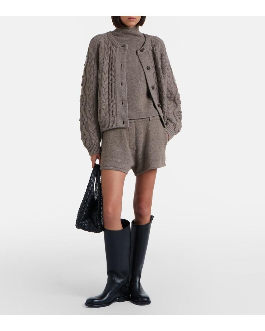 Lisa Yang Brown Winroe Cable-Knit Cashmere Cardigan