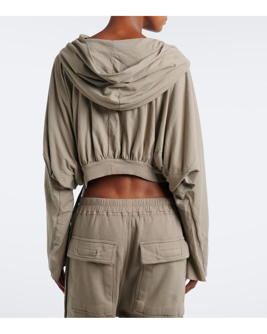 Rick Owens Green Drkshdw Cropped Cotton Jersey Hoodie