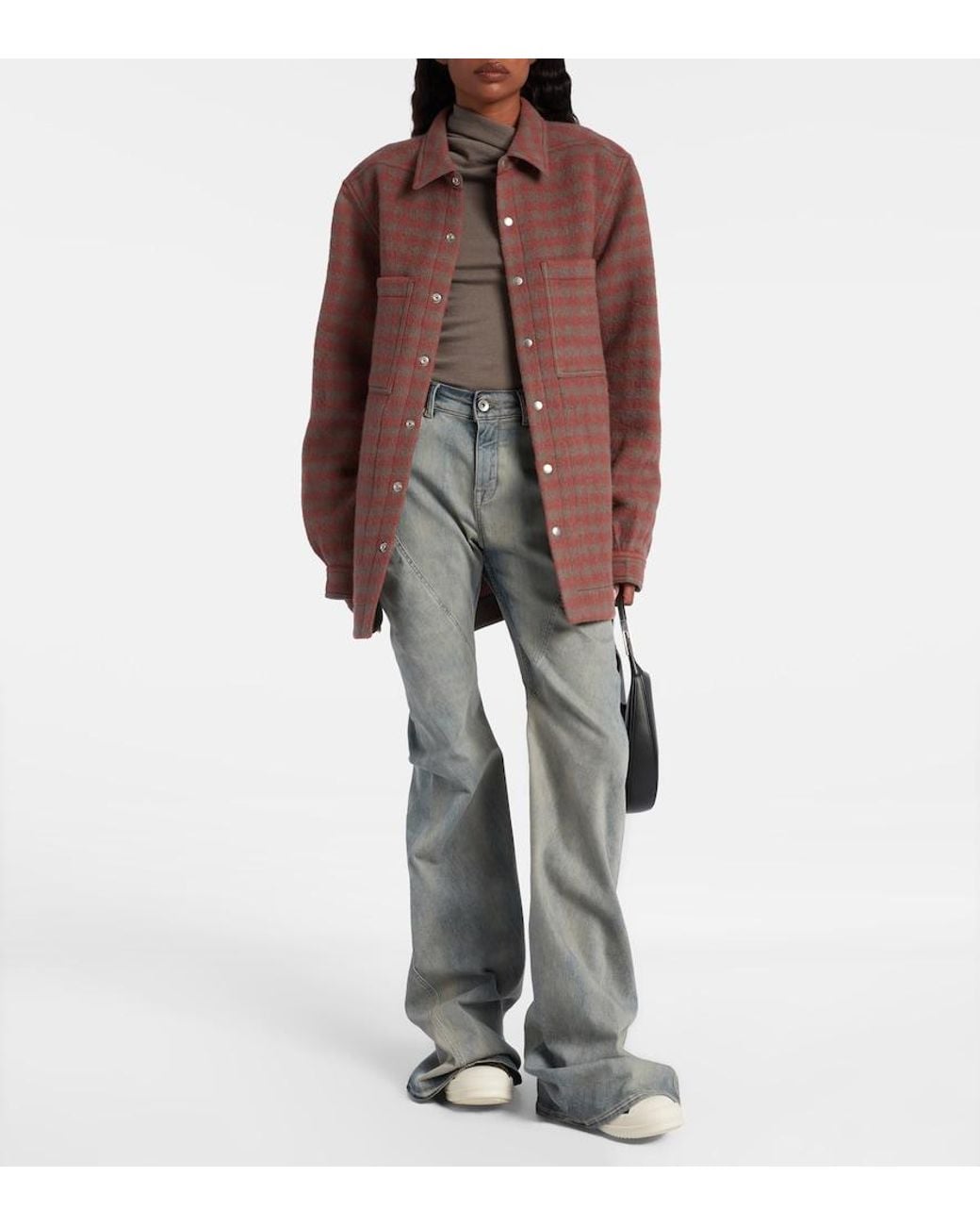 Rick Owens Red Checked Virgin Wool Overshirt