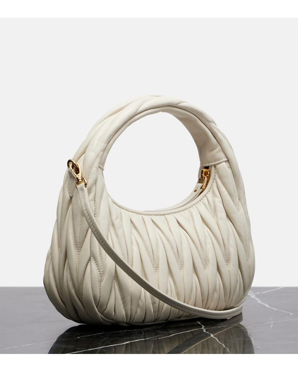 Miu Miu White Wander Small Leather Top-Handle Bag