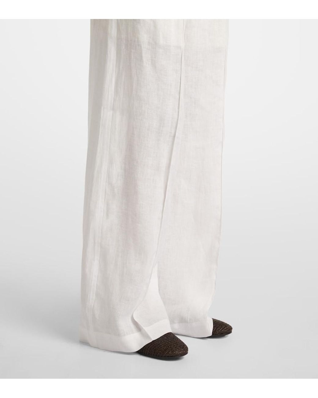 Brunello Cucinelli White Linen Wide-Leg Pants