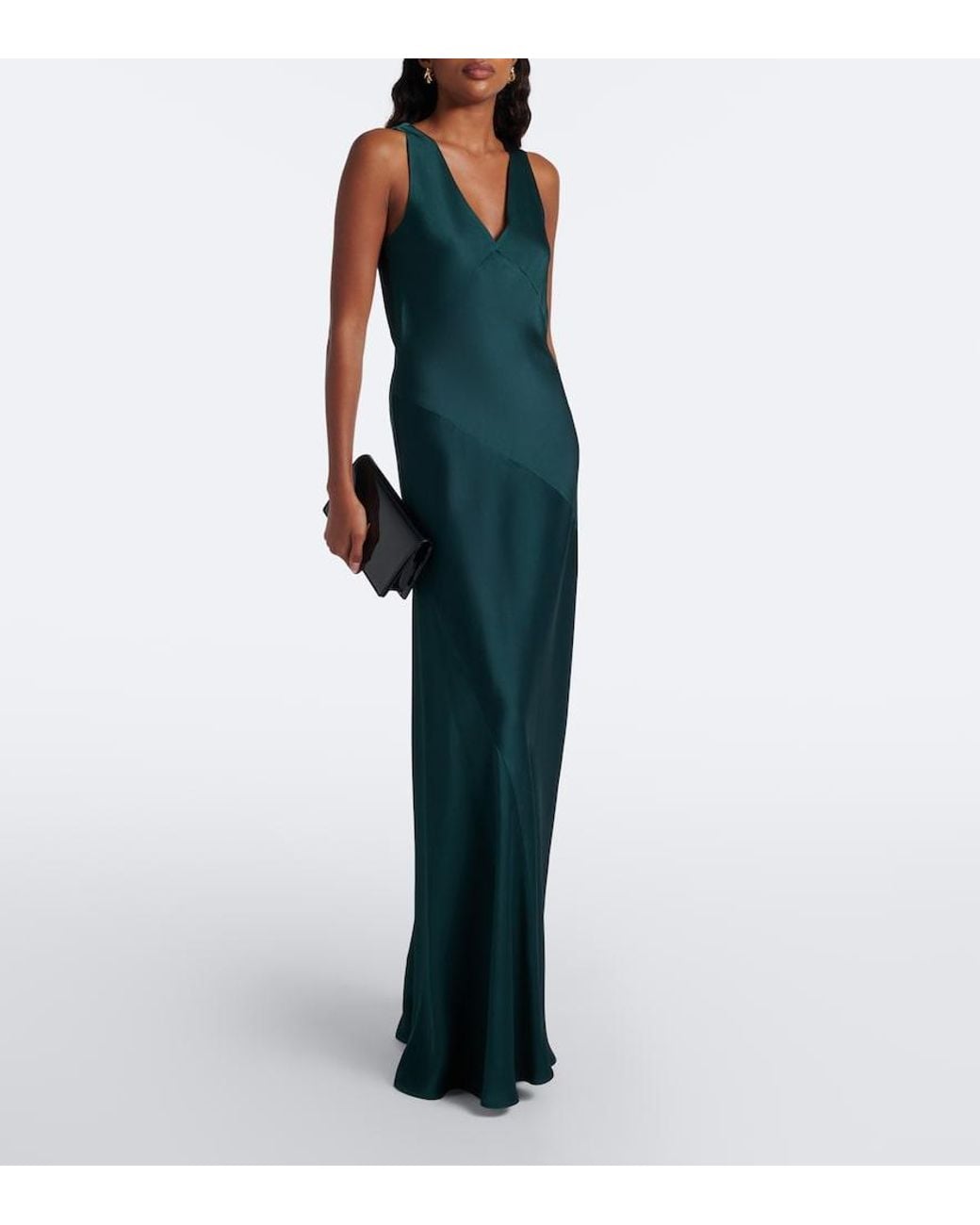 Max Mara Green Elegante Satin Maxi Dress
