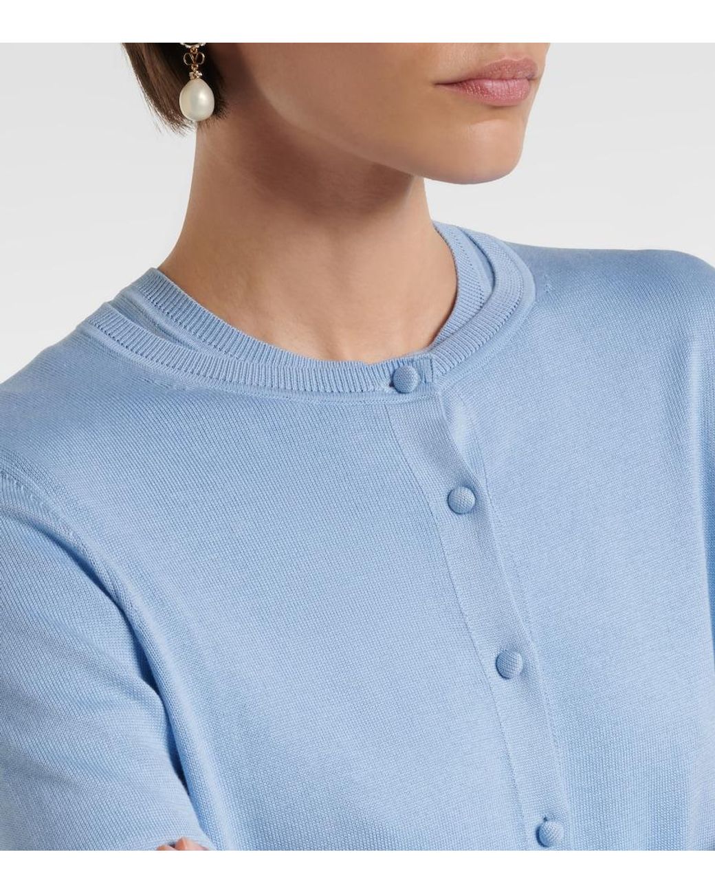 Carolina Herrera Blue Cropped Silk And Cotton Cardigan
