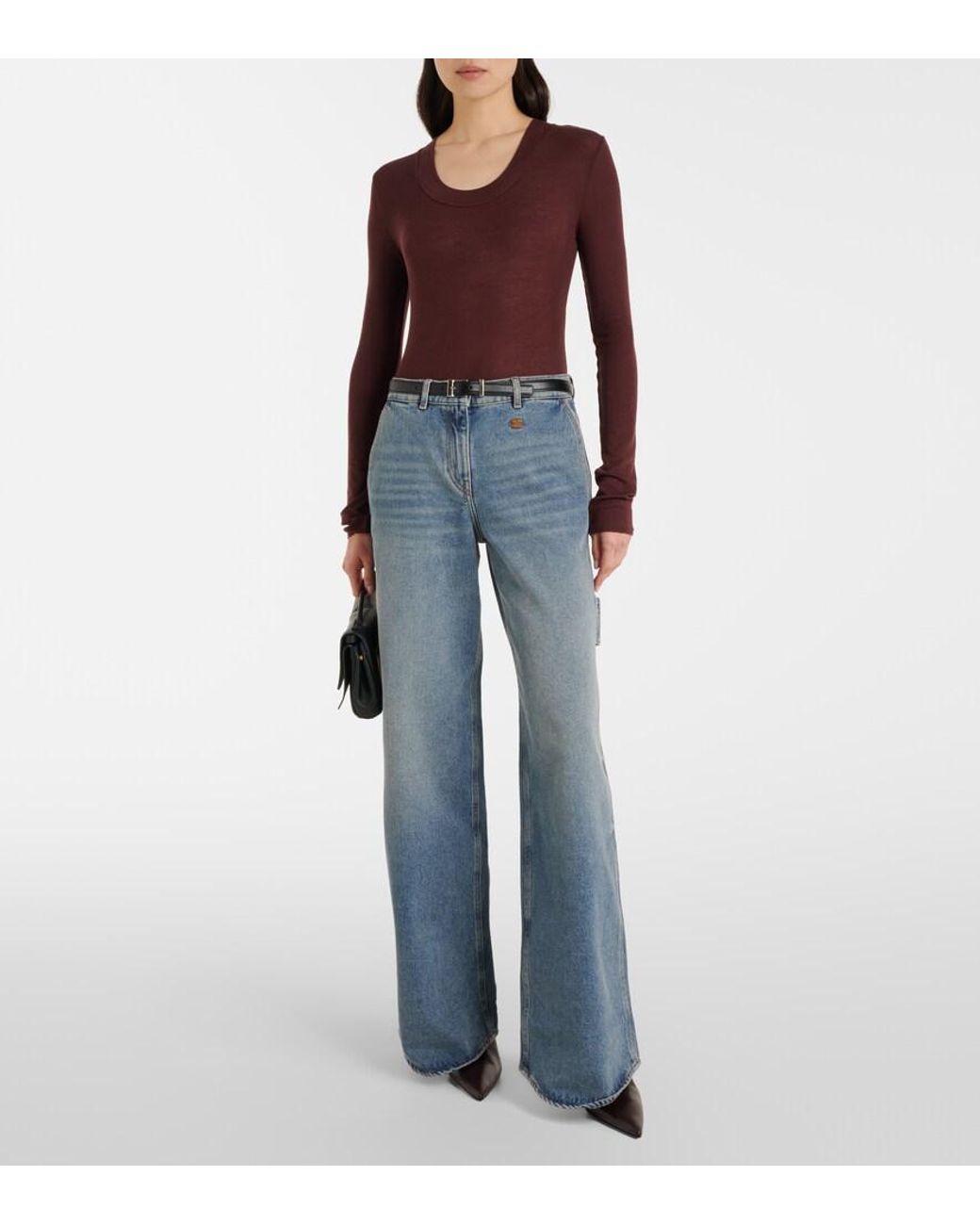 Courreges Blue Logo Wide-Leg Jeans