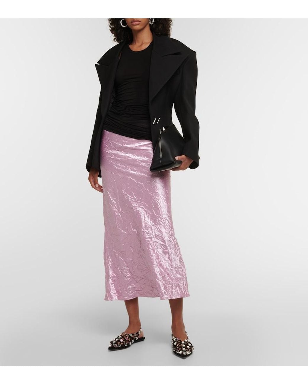 The Attico Pink Crinkled Satin Slip Skirt