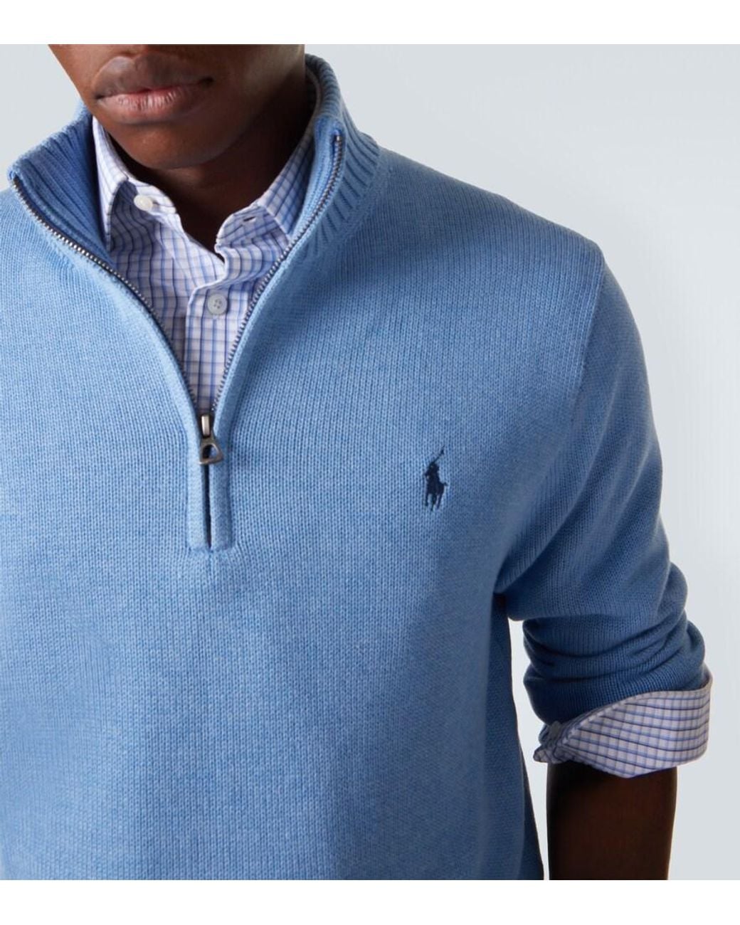 Polo Ralph Lauren Blue Cotton Half-Zip Sweater for men