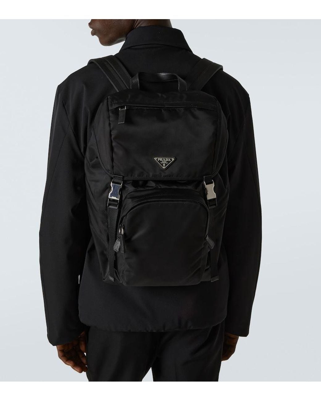 Prada Black Re-Nylon Leather-Trimmed Backpack for men