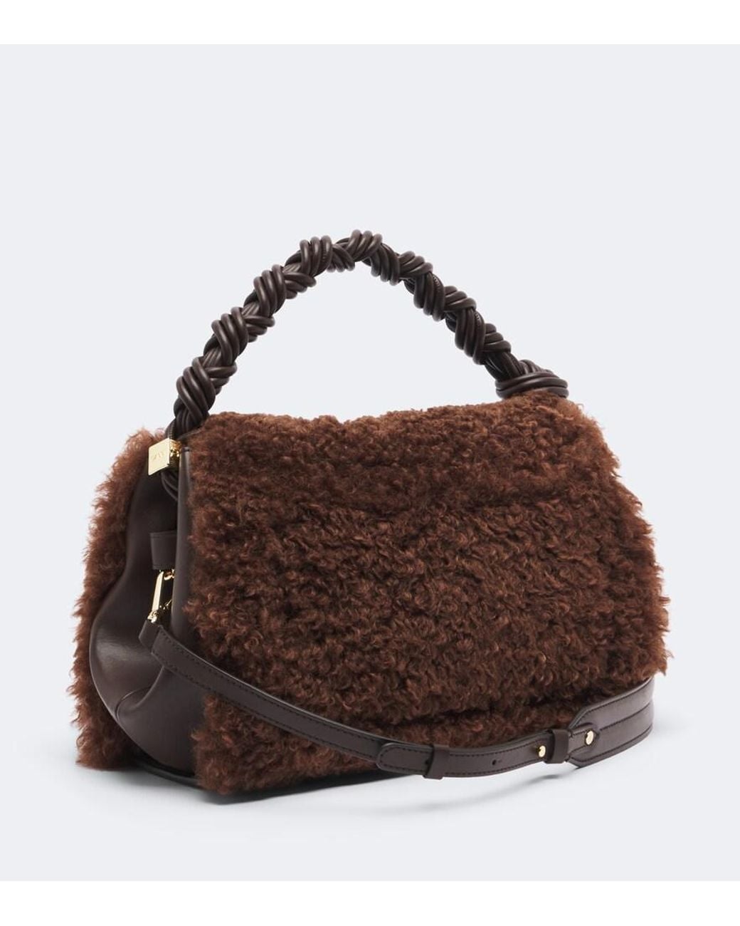 Ganni Brown Very Bou Teddy Top-Handle Bag