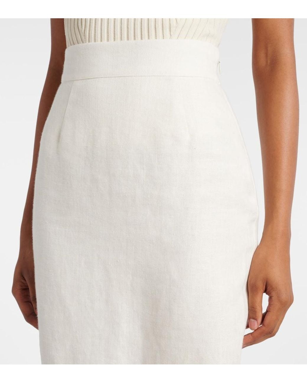 Posse White Matilda Tiered Linen Pencil Skirt
