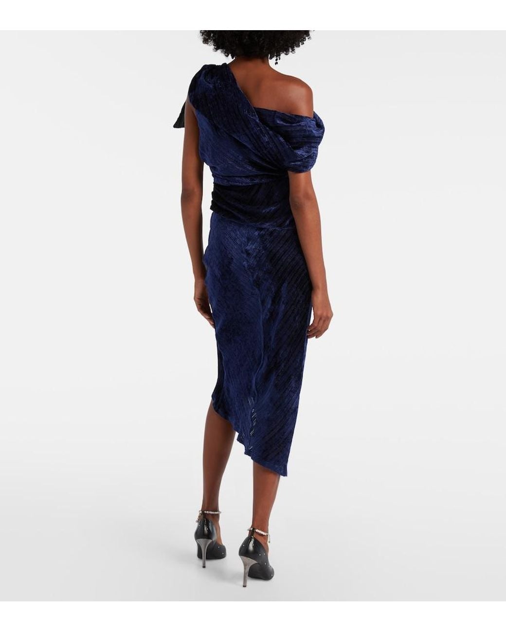 Isabel Marant Blue Cyane One-Shoulder Velvet Midi Dress
