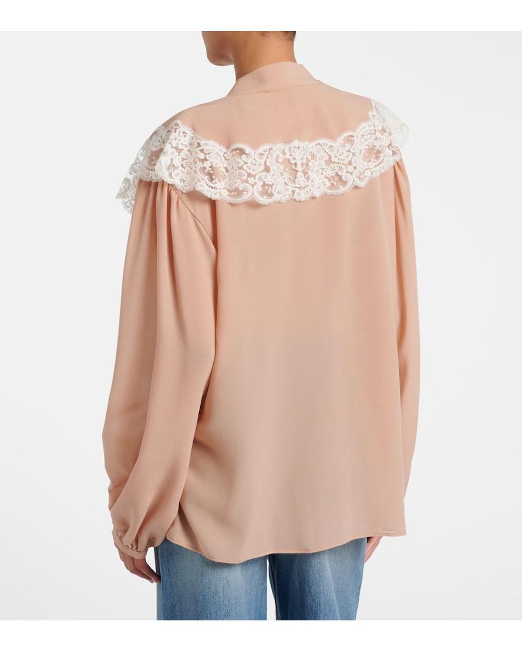 Chloé Natural Lace-Trimmed Silk Georgette Blouse
