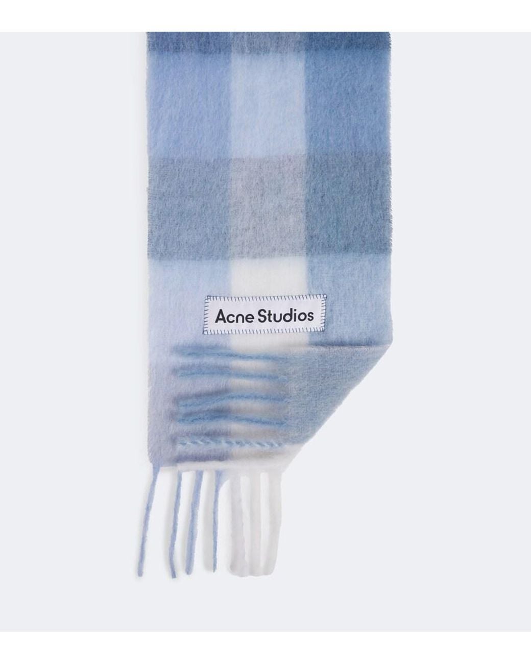 Acne Blue Checked Alpaca, Wool, And Mohair-Blend Scarf