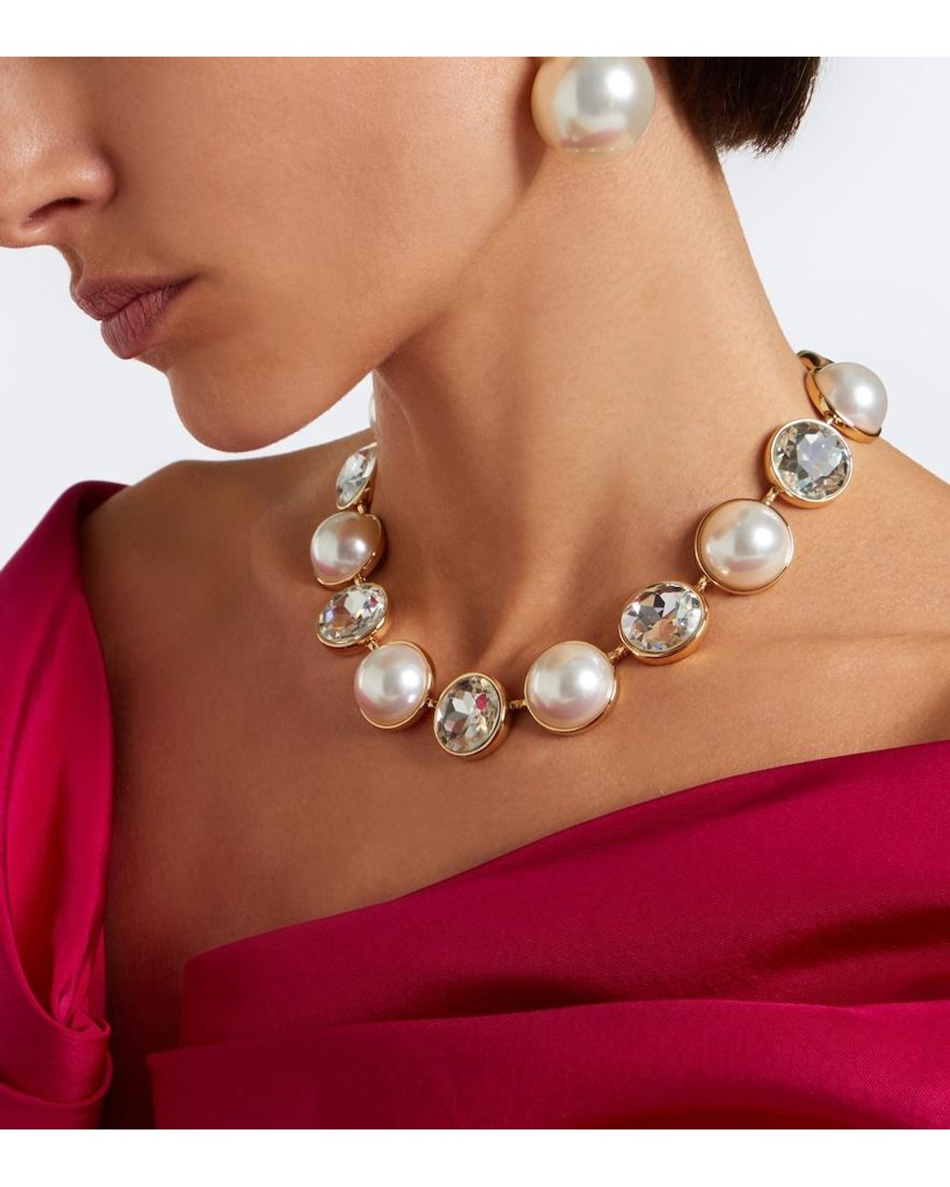 Carolina Herrera White Crystal And Faux Pearl Necklace
