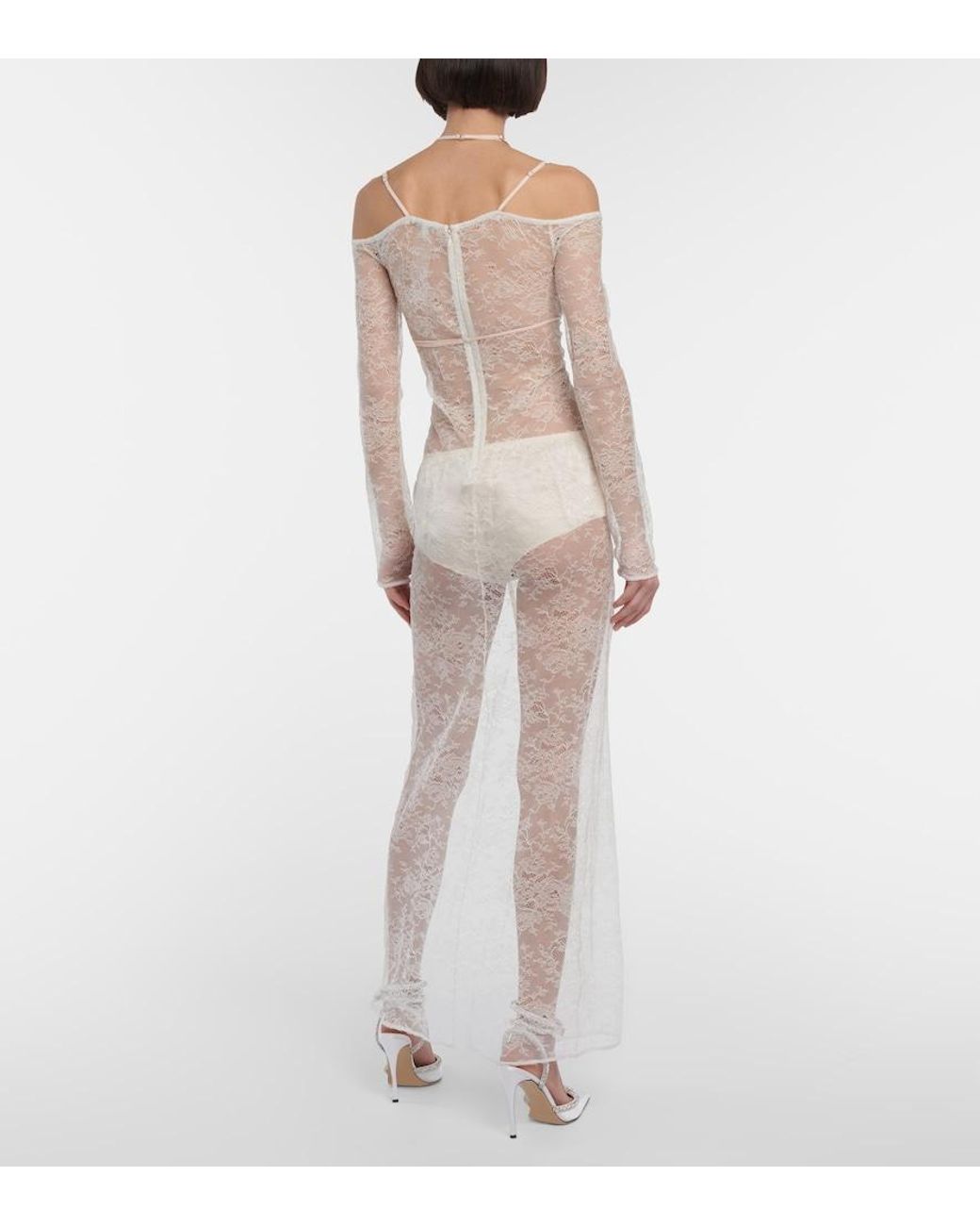 Nensi Dojaka White Bridal Cutout Lace Gown