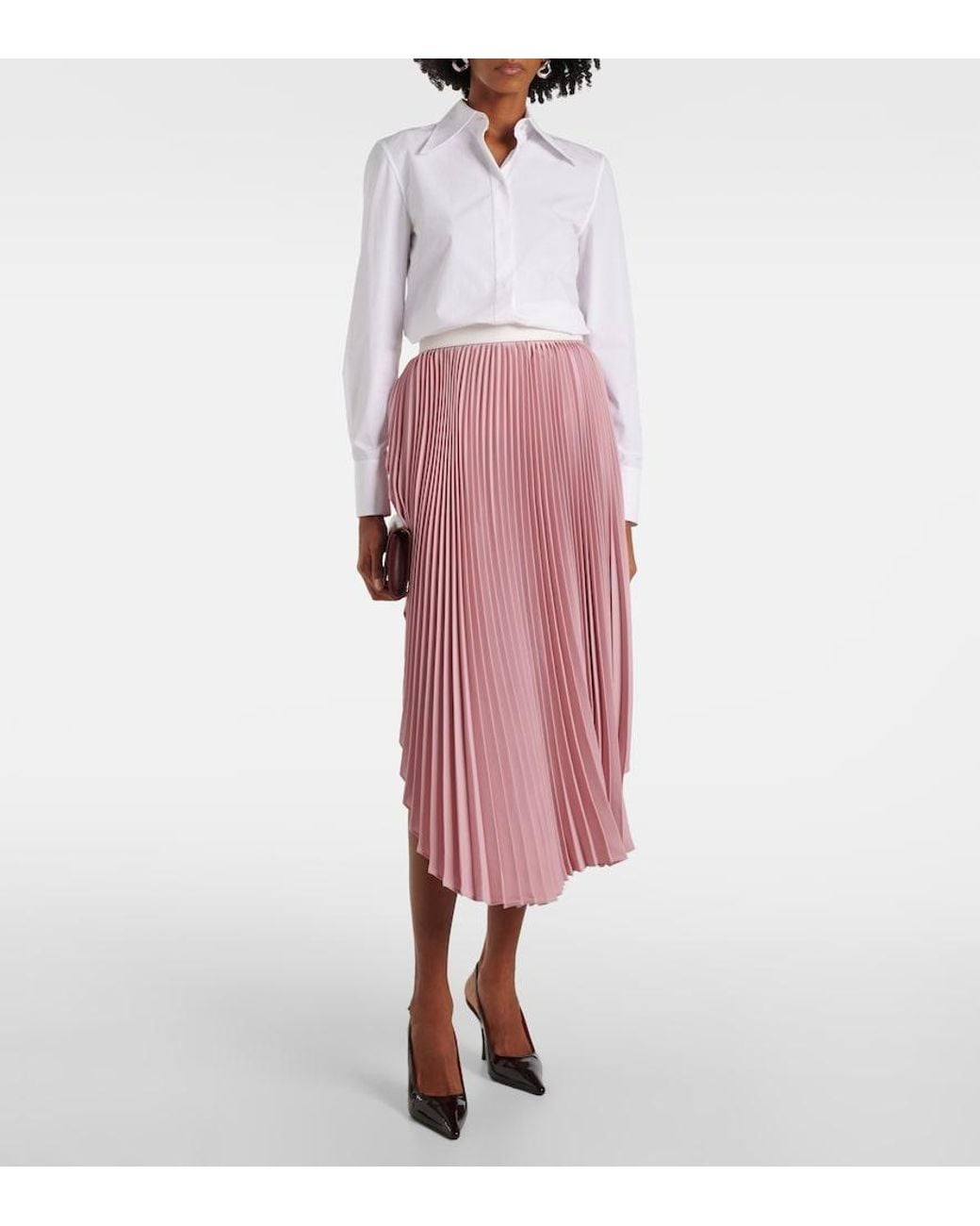 Stella McCartney Pink Leather-Trimmed Plisse Maxi Skirt