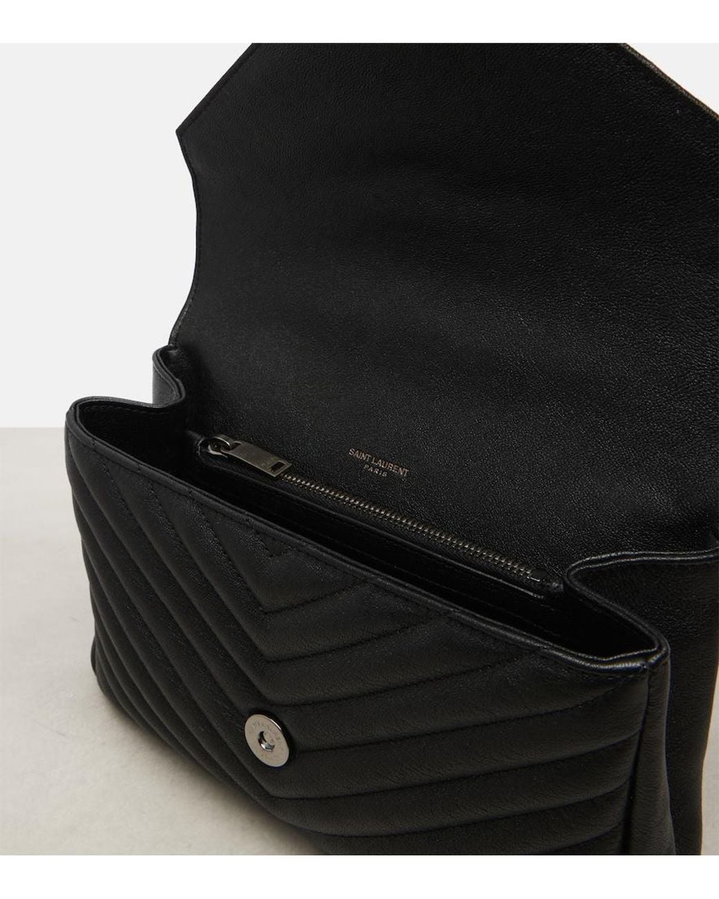 Saint Laurent Black College Medium Chain Quilted Textured-leather Shoulder Bag