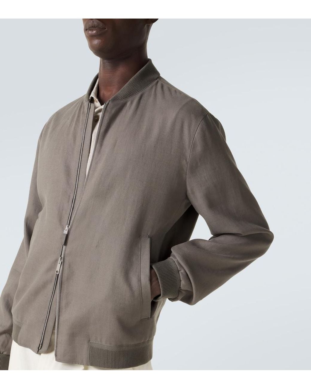 Zegna Gray Linen Bomber Jacket for men