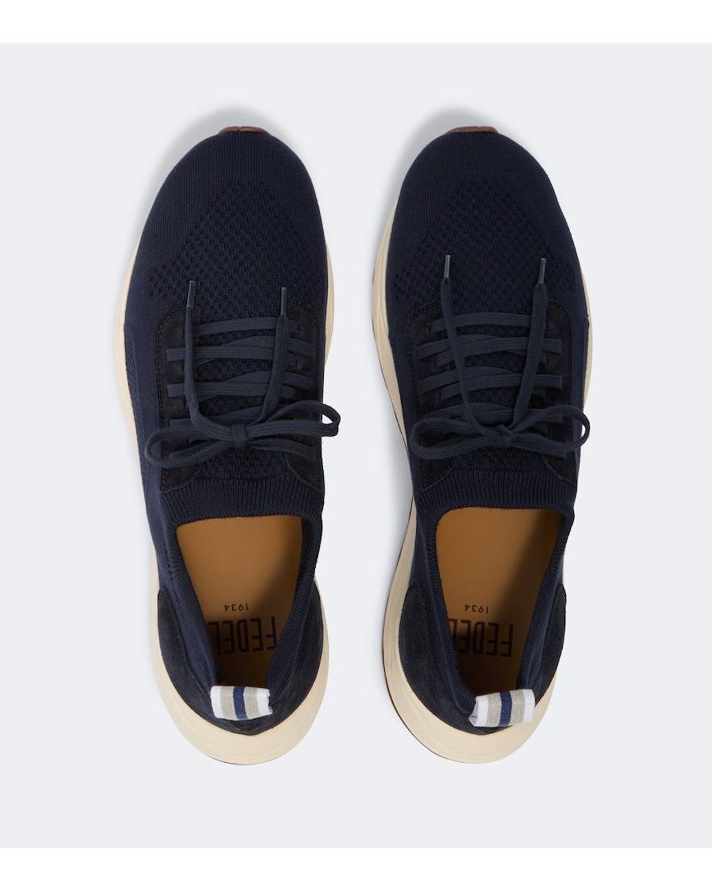 Fedeli Blue Knitted Suede-Trimmed Sneakers for men