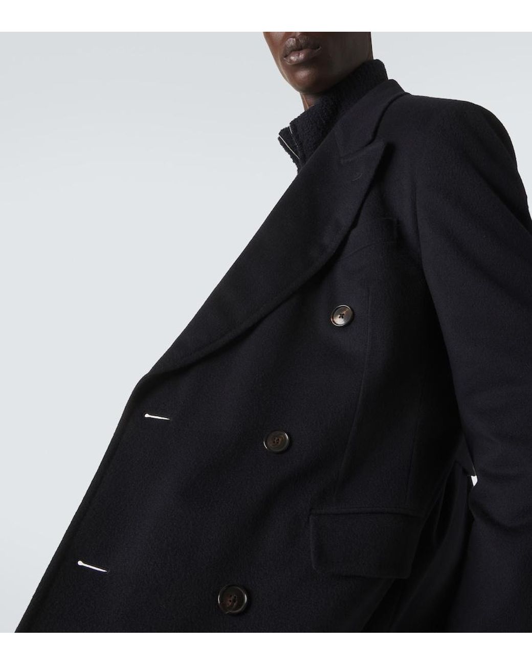Umit Benan Black President Double-Breasted Cashmere Coat for men