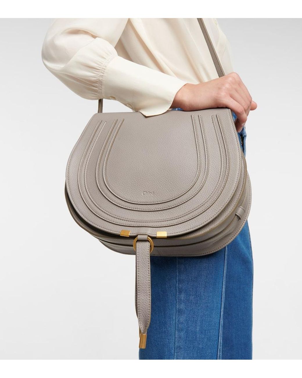 Chloé Marcie Medium Leather Crossbody Bag in Gray | Lyst