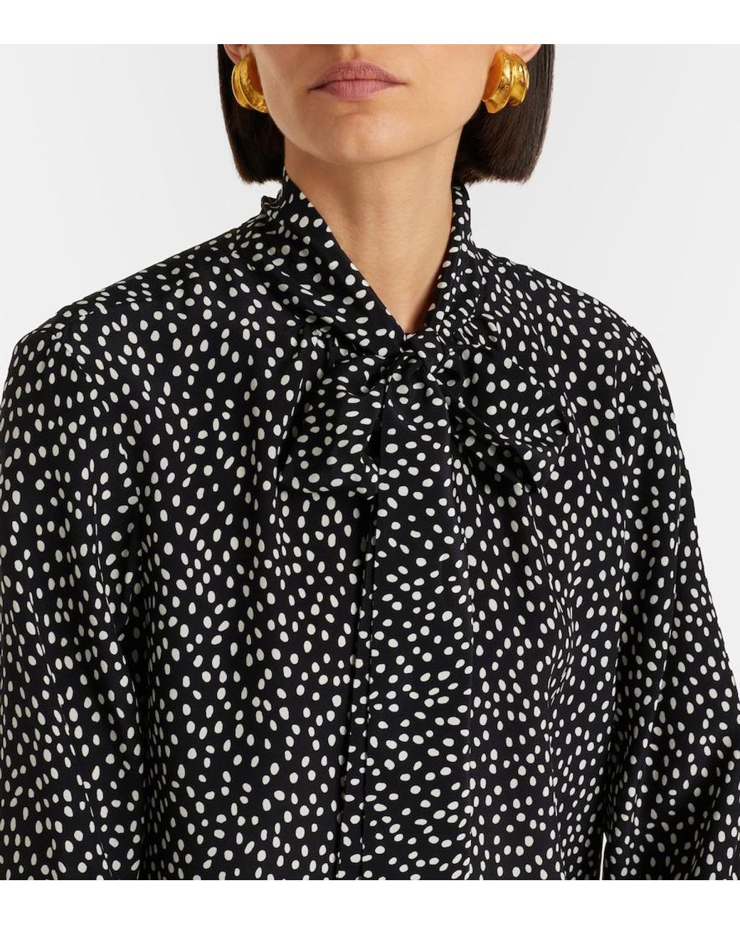 Nili Lotan Black Janese Bow-Detail Polka-Dot Silk Blouse