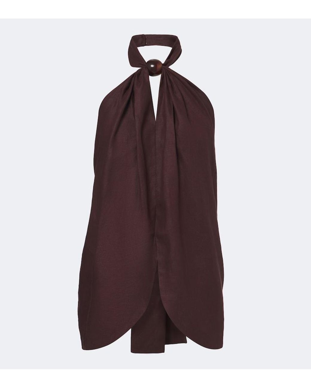 Faithfull The Brand Brown Biba Halterneck Open-Back Linen Top