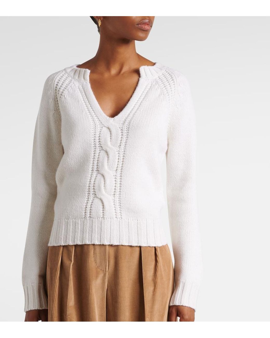 Max Mara White Cancan Cable-Knit Cashmere Sweater