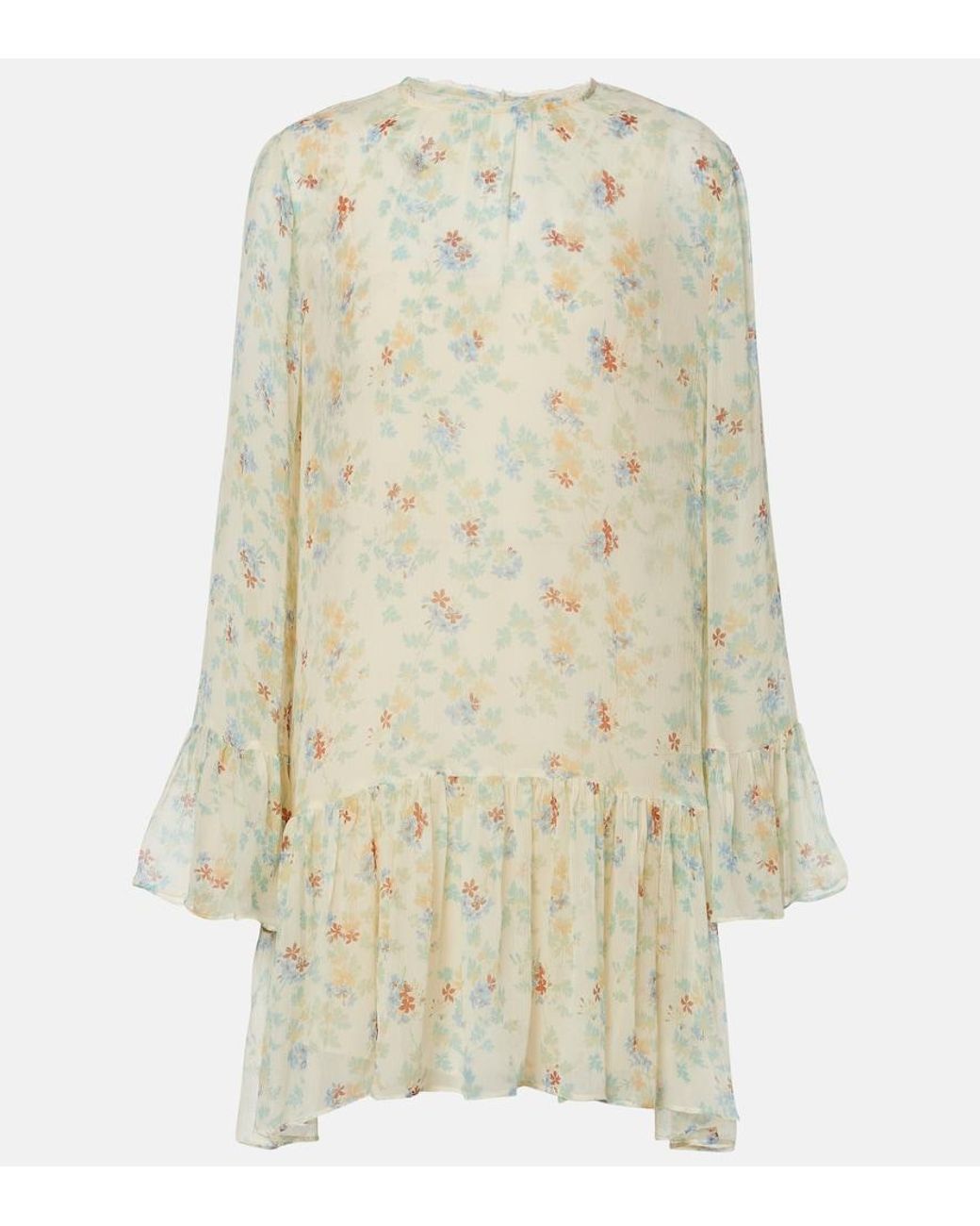 Ulla Johnson Natural Emmeline Floral Silk Chiffon Minidress