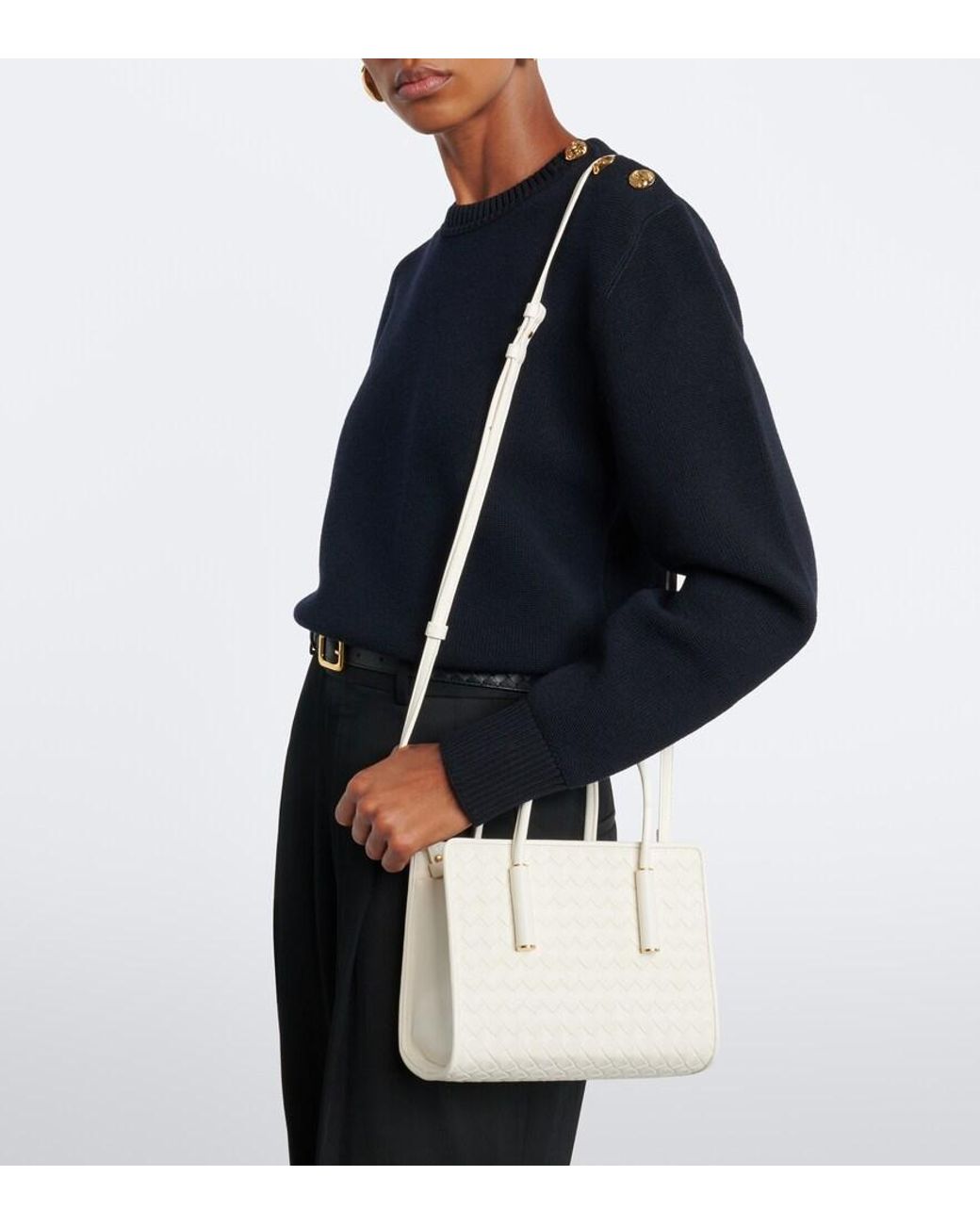 Bottega Veneta White Barbara Baby Leather Top-Handle Bag