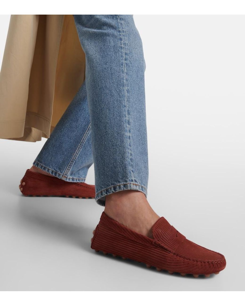 Tod's Red Gommino Bubble Suede Driving Shoes