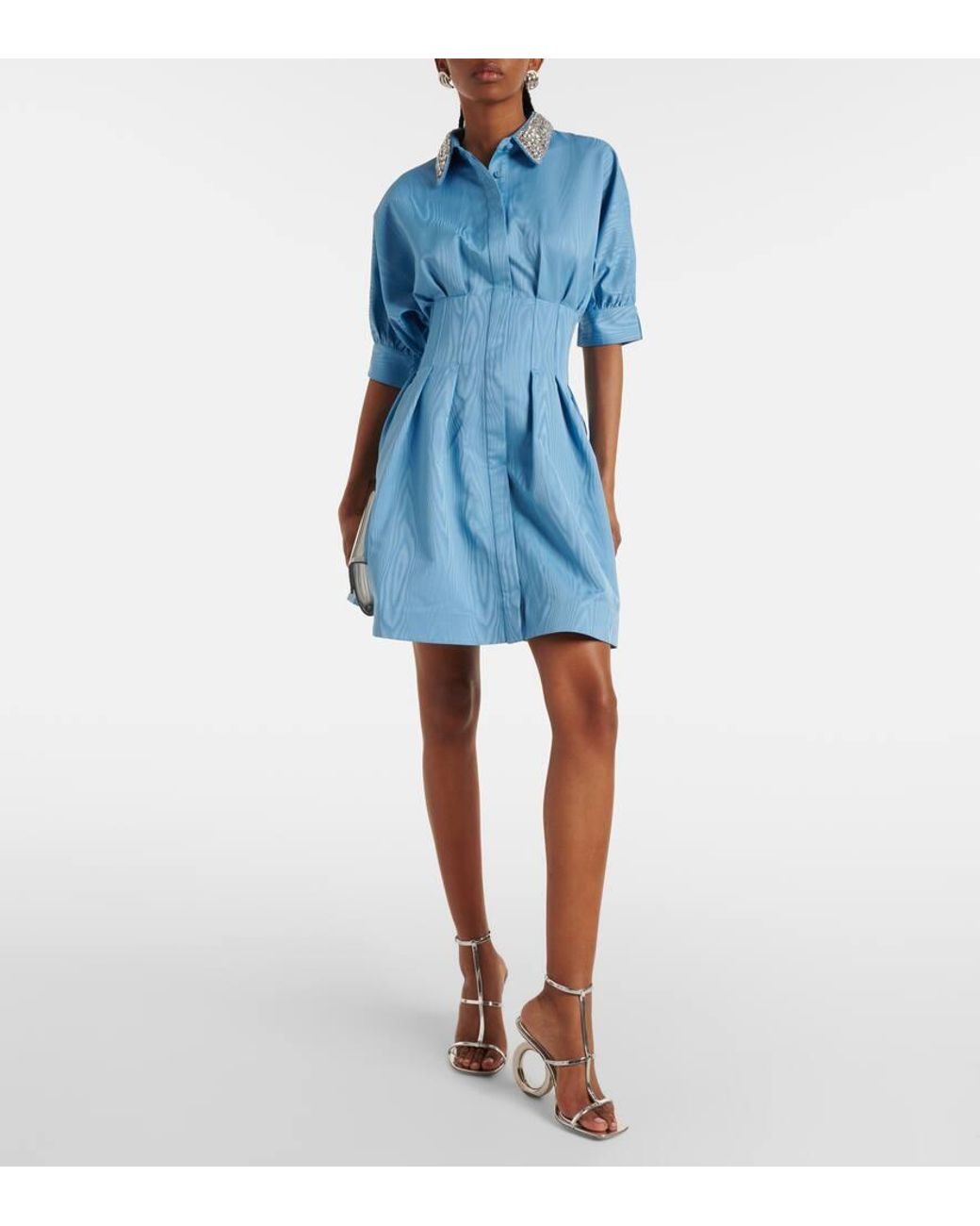 関税込【REBECCA VALLANCE】Cielo embellished silk shirt dress Cielo embellished silk shirt dress in blue - Rebecca