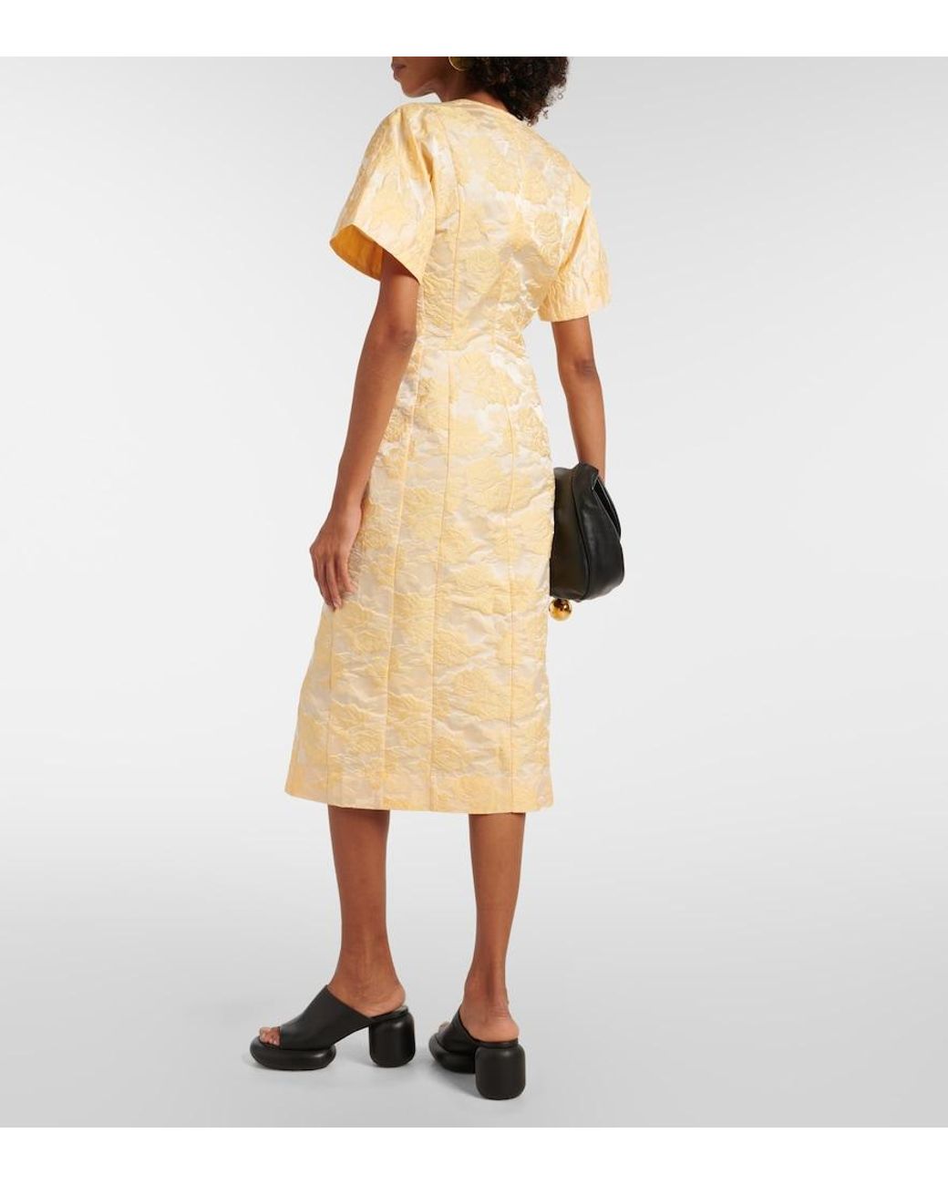 Ganni Metallic "Botanical Jacquard" Midi Dress