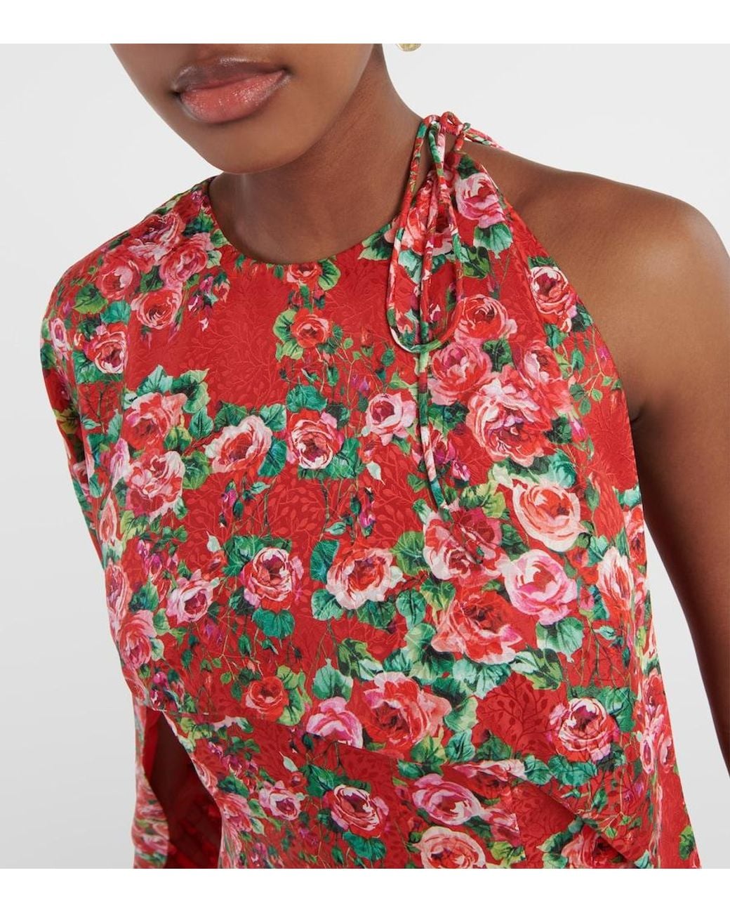 Markarian Red Caped Silk Midi Dress