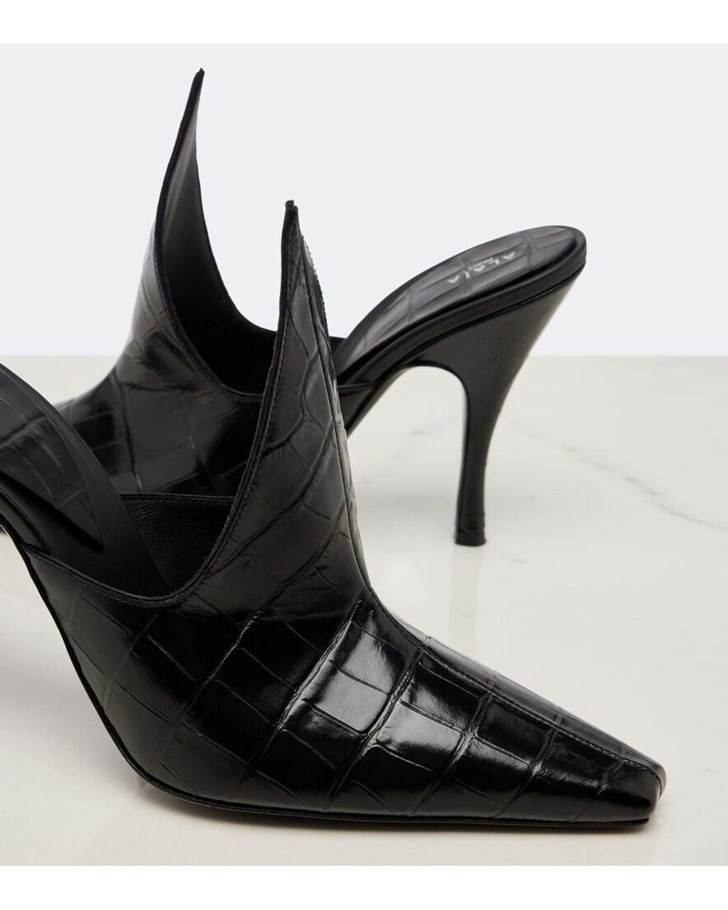 Alaïa Black Croc-Effect Leather Mules