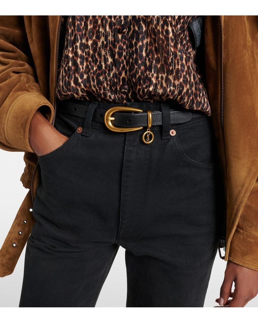 Saint Laurent Black Cassandre Leather Belt