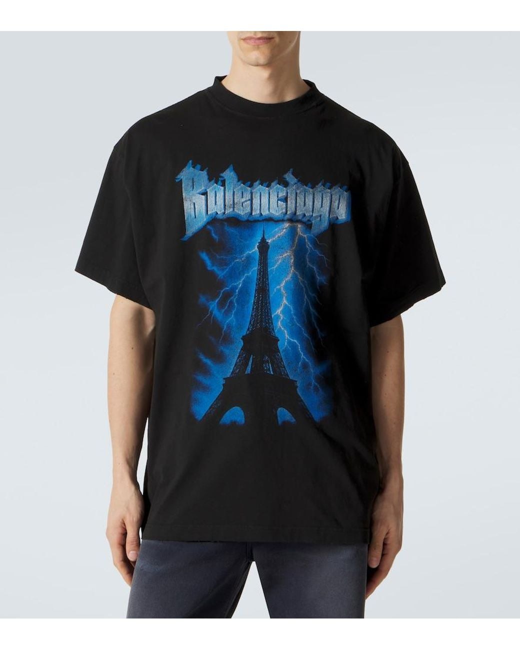 Balenciaga Black Printed Cotton Jersey T-Shirt for men