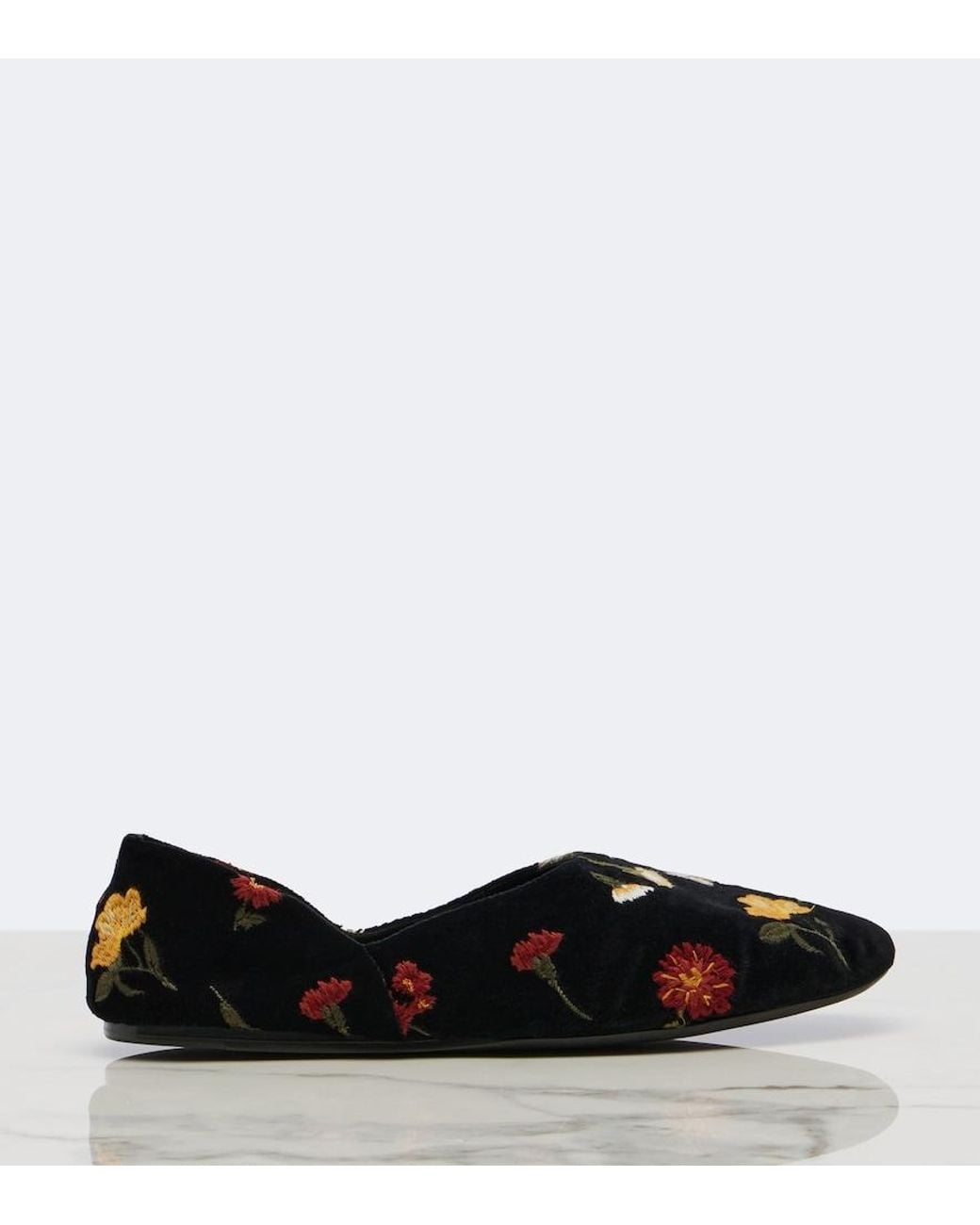 Khaite Black Jane Embroidered Velvet Ballet Flats