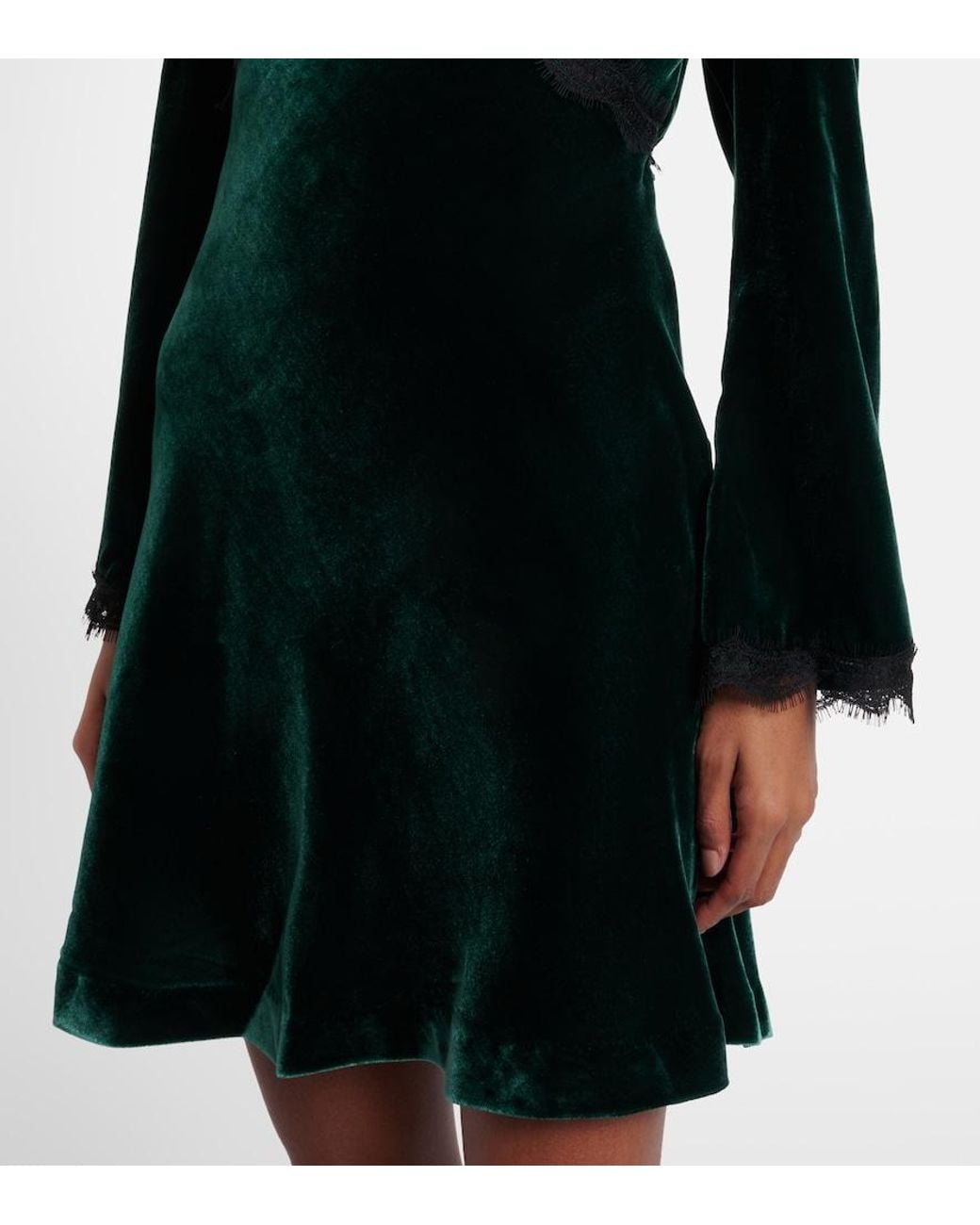 Rixo Black Macie Lace-Trimmed Velvet Minidress