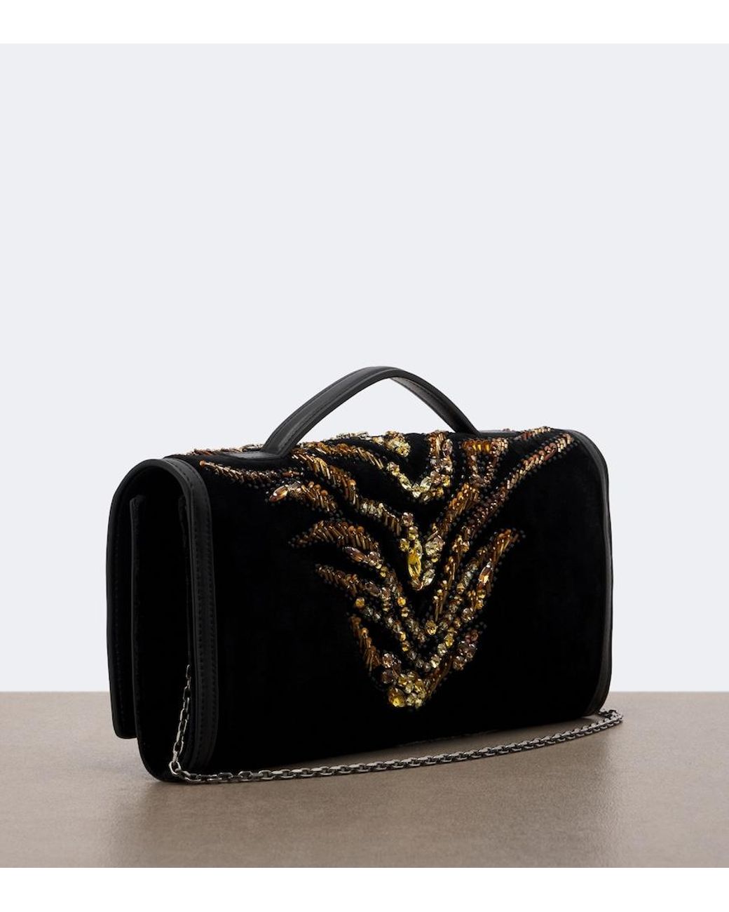 Roger Vivier Black Belle Vivier Embellished Velvet Clutch