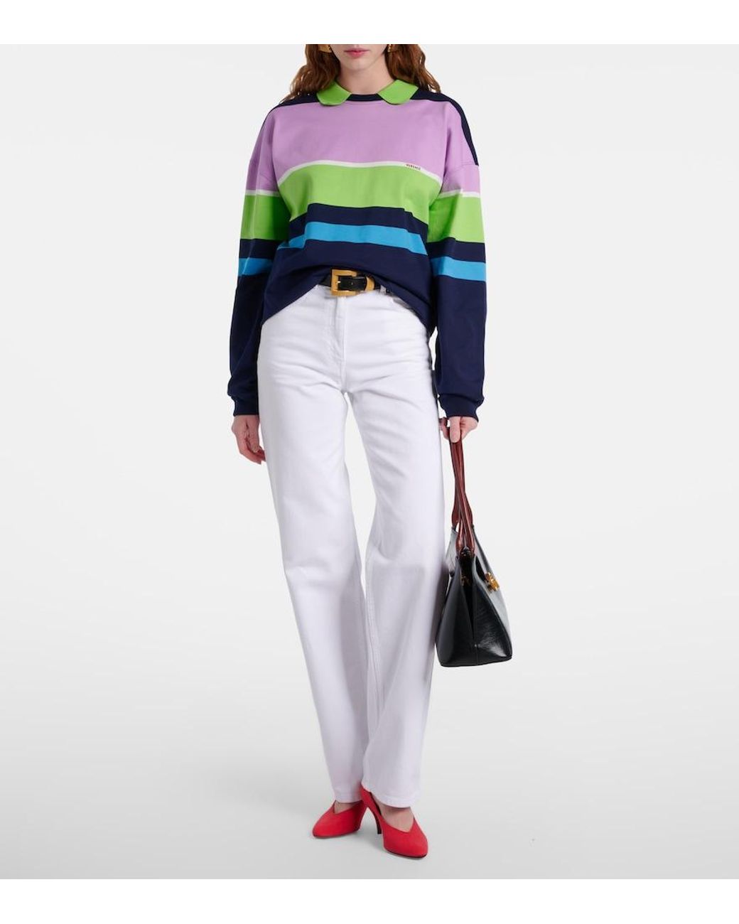 Versace Blue Striped Cotton Jersey Polo Sweater