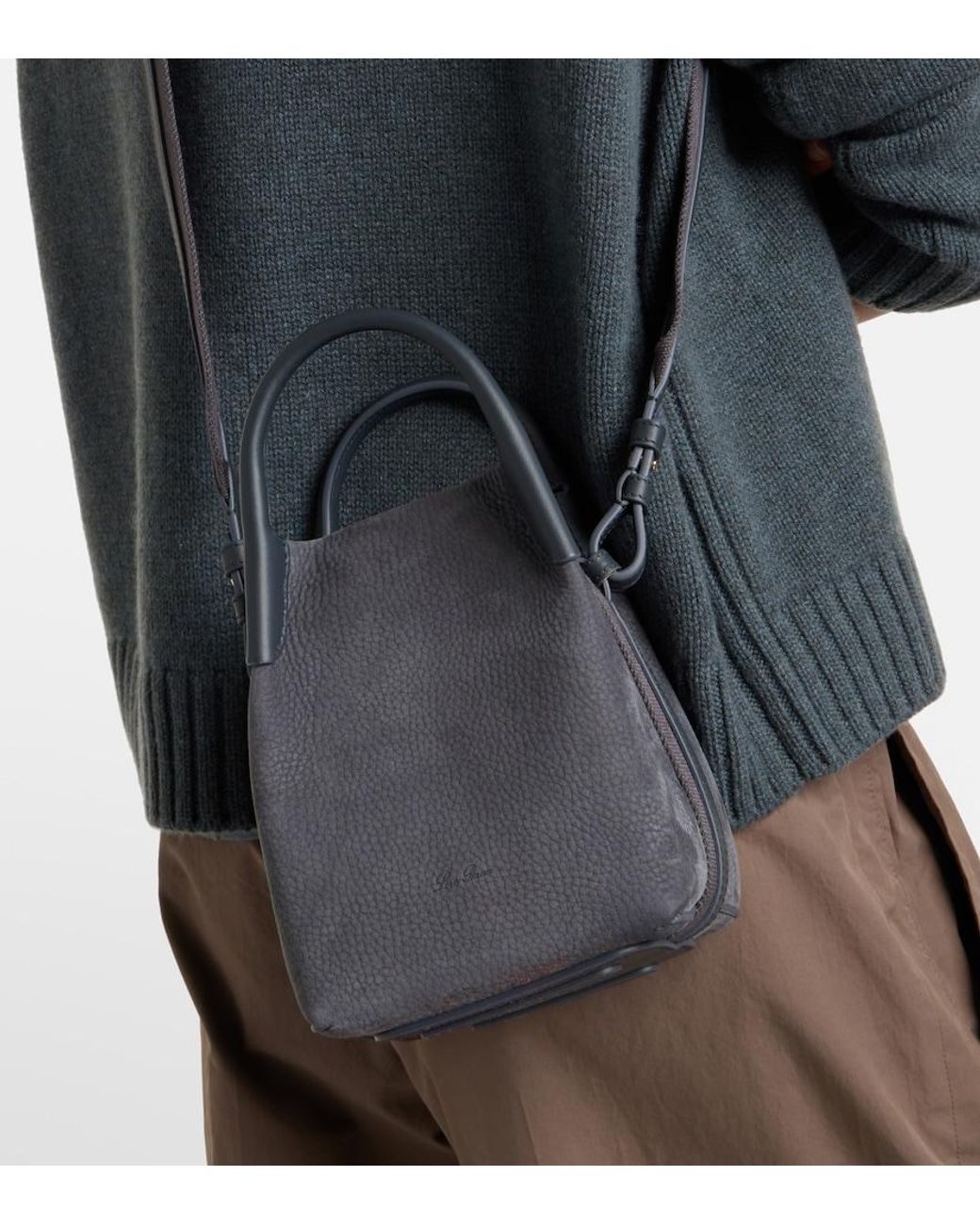 Loro Piana Black Bale Micro Leather Bucket Bag