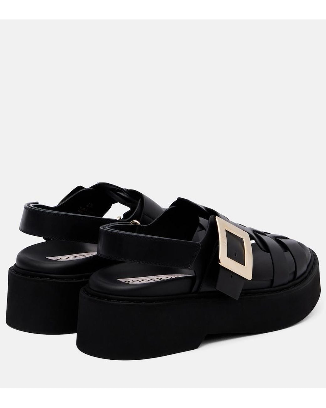 Roger Vivier Black Viv' Rangers Leather Platform Sandals