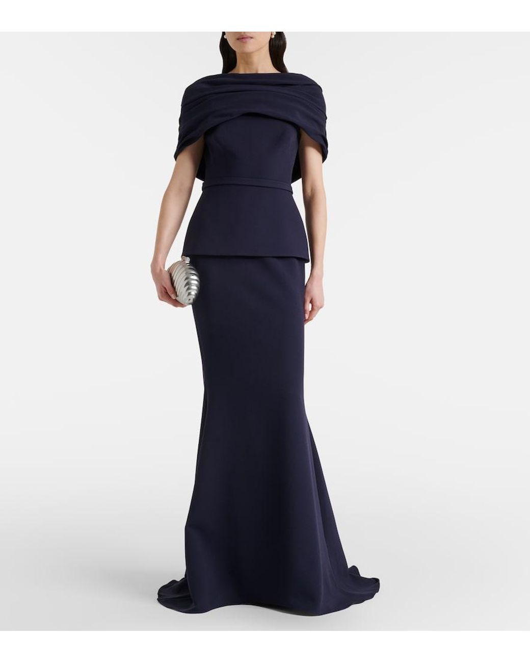 Safiyaa Blue Loura Off-Shoulder Crepe Gown