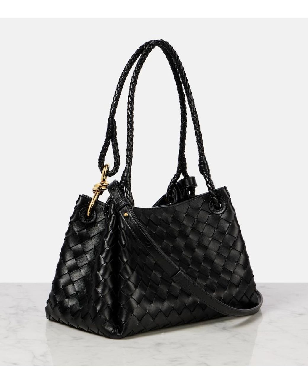 Bottega Veneta Black Parachute Medium Intrecciato Leather Tote Bag