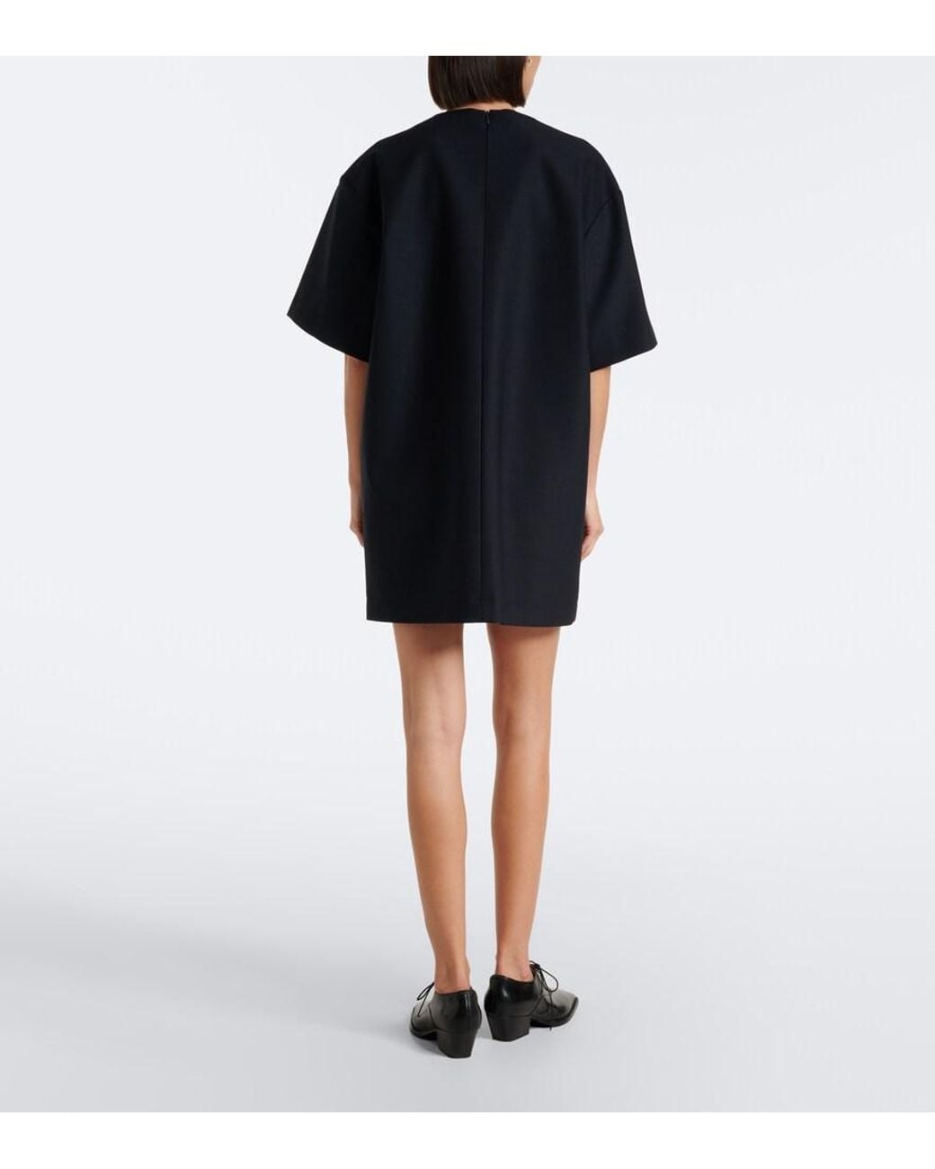 Plan C Black Embellished Wool-Blend Gabardine Minidress