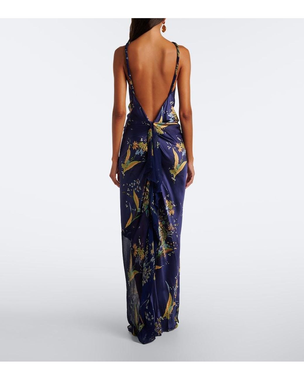 Staud Blue Charli Printed Silk-Blend Maxi Dress