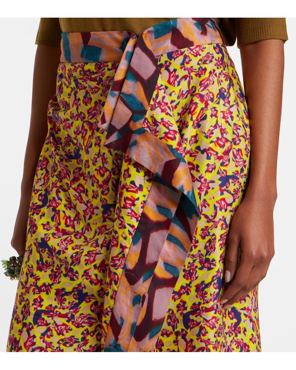 Dries Van Noten Brown Printed Ruffled Midi Skirt